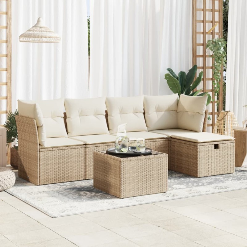 vidaXL 6-tlg. Garten-Sofagarnitur mit Kissen Beige Poly Rattan vidaXL 6-tlg. Garten-Sofagarnitur mit Kissen Beige Poly Rattan