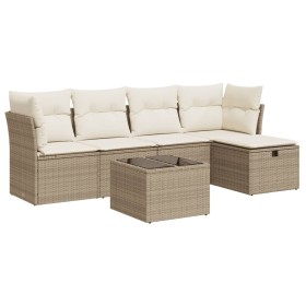 vidaXL 6-tlg. Garten-Sofagarnitur mit Kissen Beige Poly Rattan