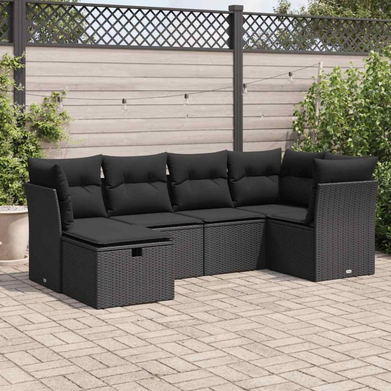 vidaXL 6-tlg. Garten-Sofagarnitur mit Kissen Schwarz Poly Rattan vidaXL 6-tlg. Garten-Sofagarnitur mit Kissen Schwarz Poly Rattan