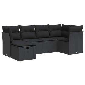 vidaXL 6-tlg. Garten-Sofagarnitur mit Kissen Schwarz Poly Rattan