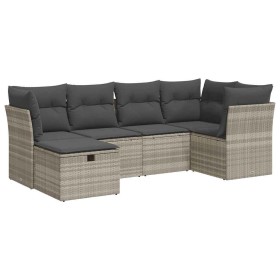 vidaXL 6-tlg. Garten-Sofagarnitur mit Kissen Hellgrau Poly Rattan