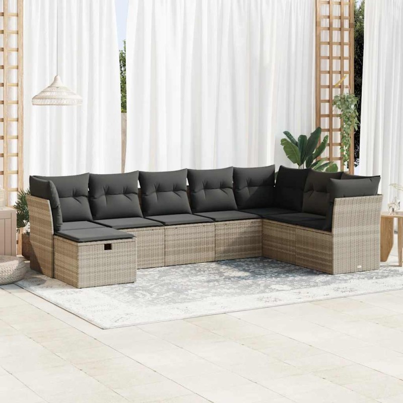 vidaXL 8-tlg. Garten-Sofagarnitur mit Kissen Hellgrau Poly Rattan vidaXL 8-tlg. Garten-Sofagarnitur mit Kissen Hellgrau Poly Rattan