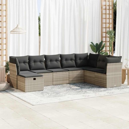 vidaXL 8-tlg. Garten-Sofagarnitur mit Kissen Hellgrau Poly Rattan