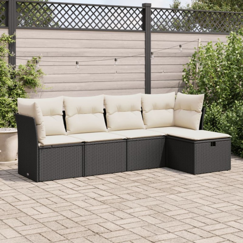 vidaXL 5-tlg. Garten-Sofagarnitur mit Kissen Schwarz Poly Rattan vidaXL 5-tlg. Garten-Sofagarnitur mit Kissen Schwarz Poly Rattan