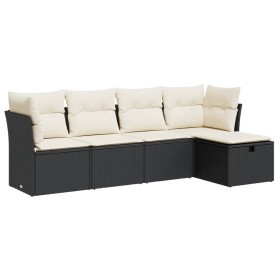 vidaXL 5-tlg. Garten-Sofagarnitur mit Kissen Schwarz Poly Rattan