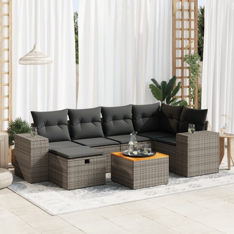 vidaXL 7-tlg. Garten-Sofagarnitur mit Kissen Grau Poly Rattan vidaXL 7-tlg. Garten-Sofagarnitur mit Kissen Grau Poly Rattan
