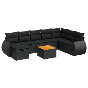vidaXL 9-tlg. Garten-Sofagarnitur mit Kissen Schwarz Poly Rattan