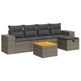 vidaXL 6-tlg. Garten-Sofagarnitur mit Kissen Grau Poly Rattan