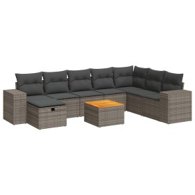 vidaXL 9-tlg. Garten-Sofagarnitur mit Kissen Grau Poly Rattan