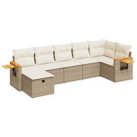 vidaXL 7-tlg. Garten-Sofagarnitur mit Kissen Beige Poly Rattan