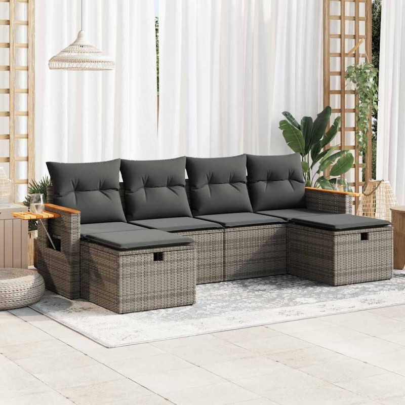 vidaXL 6-tlg. Garten-Sofagarnitur mit Kissen Grau Poly Rattan vidaXL 6-tlg. Garten-Sofagarnitur mit Kissen Grau Poly Rattan