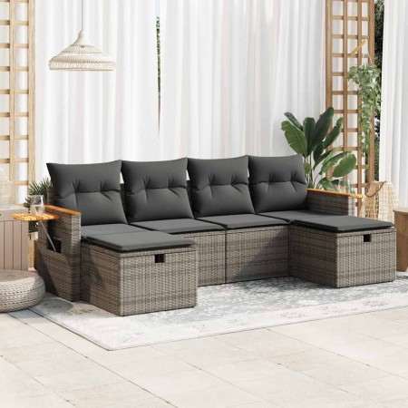 vidaXL 6-tlg. Garten-Sofagarnitur mit Kissen Grau Poly Rattan