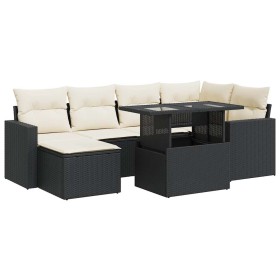 vidaXL 7-tlg. Garten-Sofagarnitur mit Kissen Schwarz Poly Rattan