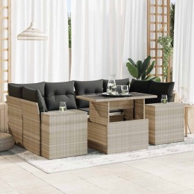 vidaXL 7-tlg. Garten-Sofagarnitur mit Kissen Hellgrau Poly Rattan