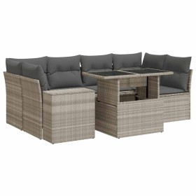 vidaXL 7-tlg. Garten-Sofagarnitur mit Kissen Hellgrau Poly Rattan