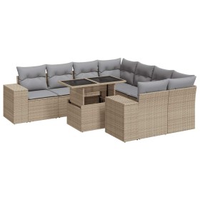 vidaXL 9-tlg. Garten-Sofagarnitur mit Kissen Beige Poly Rattan