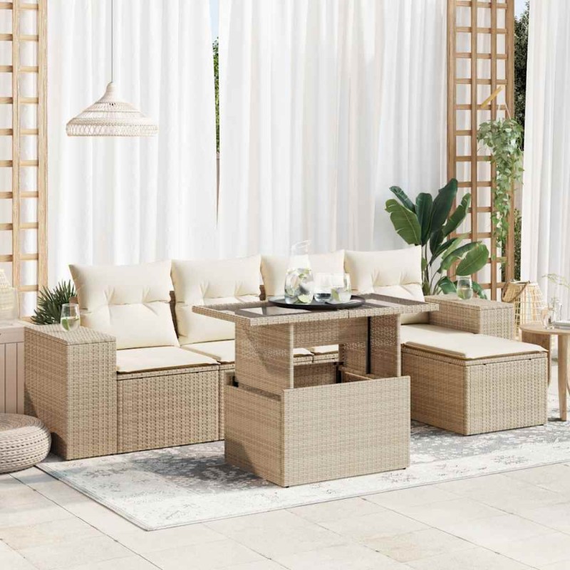 vidaXL 6-tlg. Garten-Sofagarnitur mit Kissen Beige Poly Rattan vidaXL 6-tlg. Garten-Sofagarnitur mit Kissen Beige Poly Rattan