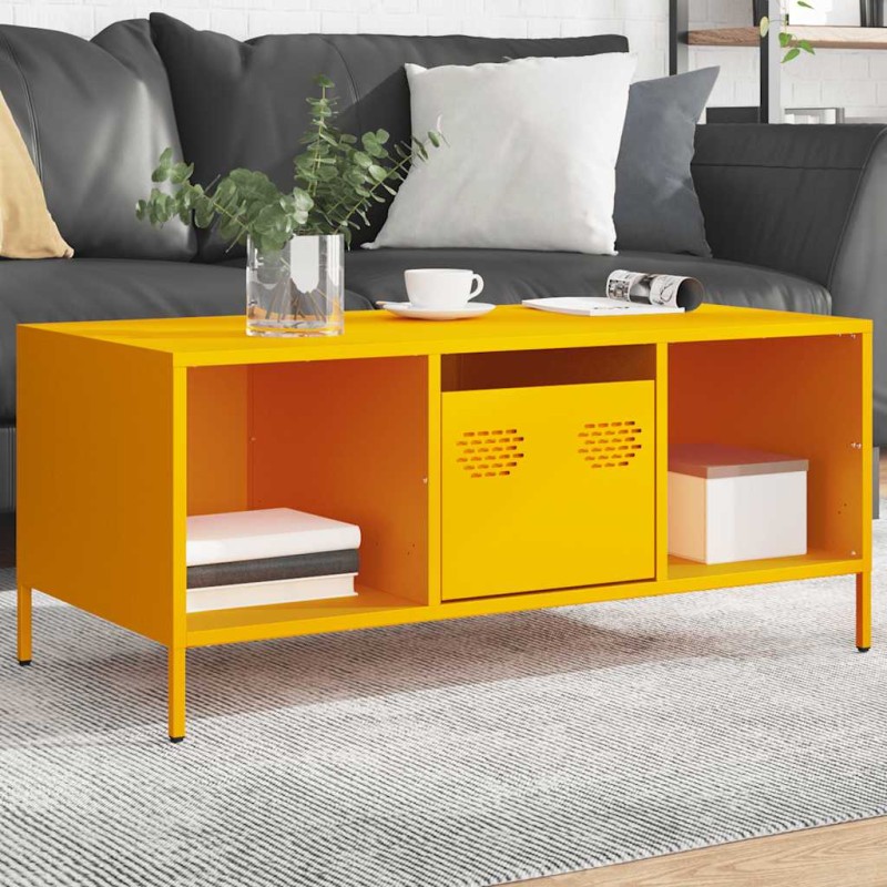 vidaXL Couchtisch Senfgelb 101,5x50x43,5 cm Kaltgewalzter Stahl vidaXL Couchtisch Senfgelb 101,5x50x43,5 cm Kaltgewalzter Stahl