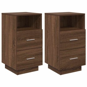 vidaXL Nachttische 2 Stk. mit 2 Schubladen Braun Eiche 36x36x68 cm