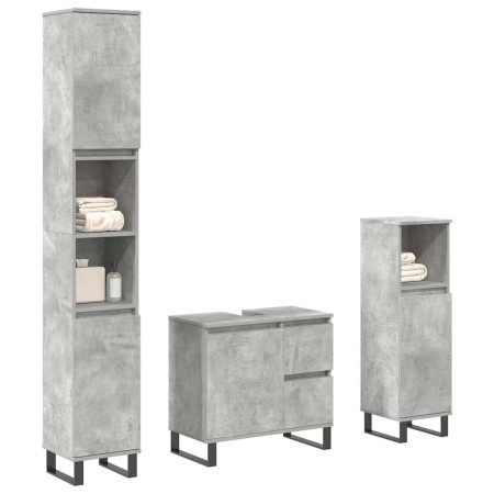 vidaXL 3-tlg. Badmöbel-Set Betongrau Holzwerkstoff