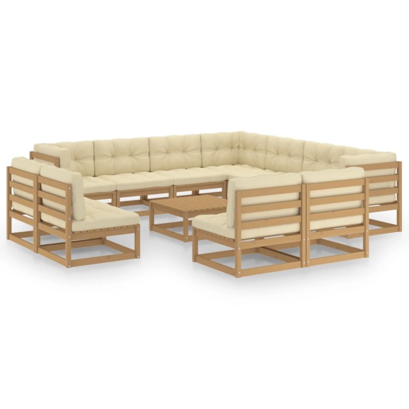 12-tlg. Garten-Lounge-Set Kissen Honigbraun Kiefer Massivholz 12-tlg. Garten-Lounge-Set Kissen Honigbraun Kiefer Massivholz