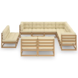 12-tlg. Garten-Lounge-Set Kissen Honigbraun Kiefer Massivholz