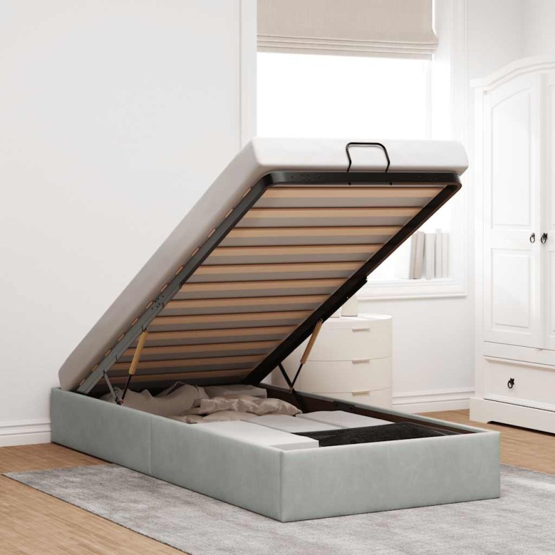 vidaXL Ottoman-Bett ohne Matratze Hellgrau 90x190 cm Samt vidaXL Ottoman-Bett ohne Matratze Hellgrau 90x190 cm Samt