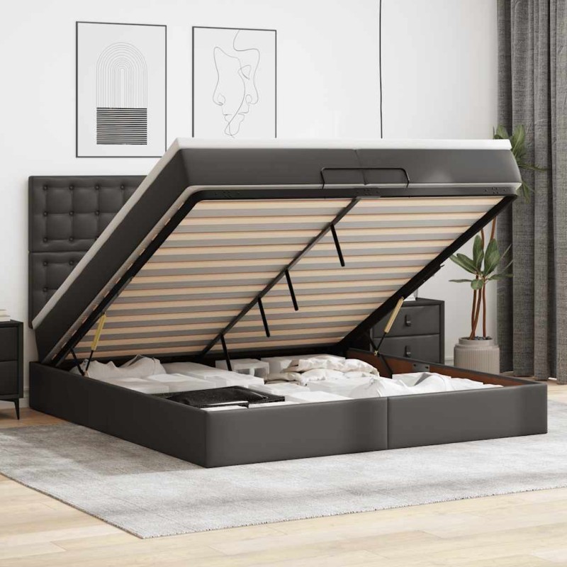 vidaXL Ottoman-Bett mit Matratzen Schwarz 200x200 cm Kunstleder vidaXL Ottoman-Bett mit Matratzen Schwarz 200x200 cm Kunstleder