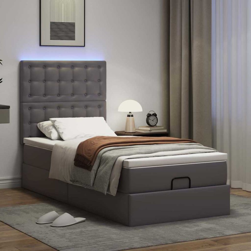 vidaXL Ottoman-Bett mit Matratze & LEDs Grau 90x190 cm Kunstleder vidaXL Ottoman-Bett mit Matratze & LEDs Grau 90x190 cm Kunstleder