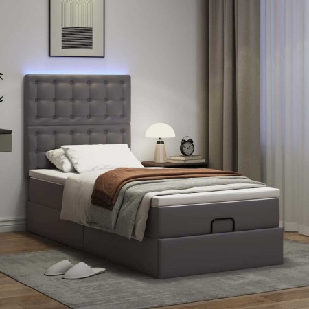 vidaXL Ottoman-Bett mit Matratze & LEDs Grau 90x190 cm Kunstleder