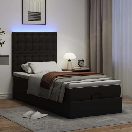 vidaXL Ottoman-Bett mit Matratze & LEDs Schwarz 100x200 cm Kunstleder