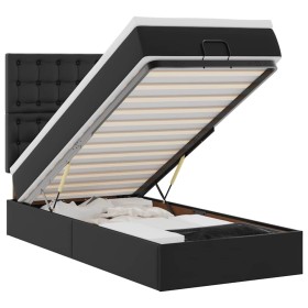 vidaXL Ottoman-Bett mit Matratze & LEDs Schwarz 100x200 cm Kunstleder