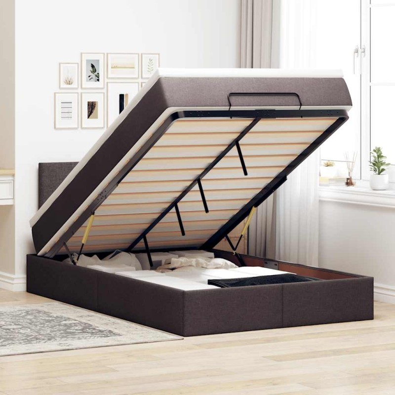 vidaXL Ottoman-Bett mit Matratze Dunkelbraun 120x190 cm Stoff vidaXL Ottoman-Bett mit Matratze Dunkelbraun 120x190 cm Stoff