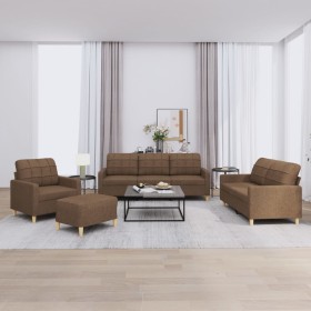 vidaXL 4-tlg. Sofagarnitur mit Kissen Braun Stoff
