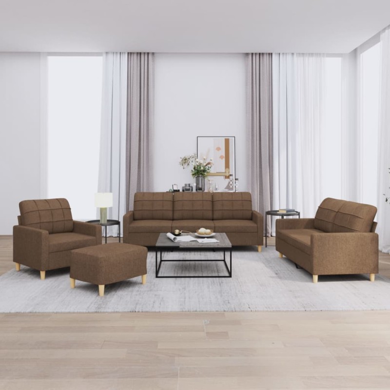 vidaXL 4-tlg. Sofagarnitur mit Kissen Braun Stoff vidaXL 4-tlg. Sofagarnitur mit Kissen Braun Stoff
