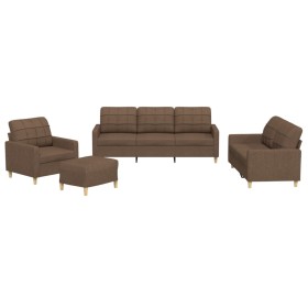 vidaXL 4-tlg. Sofagarnitur mit Kissen Braun Stoff