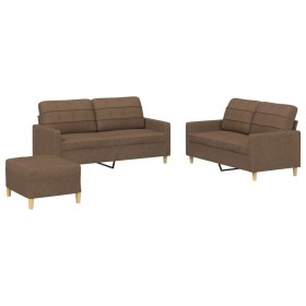 vidaXL 3-tlg. Sofagarnitur mit Kissen Braun Stoff