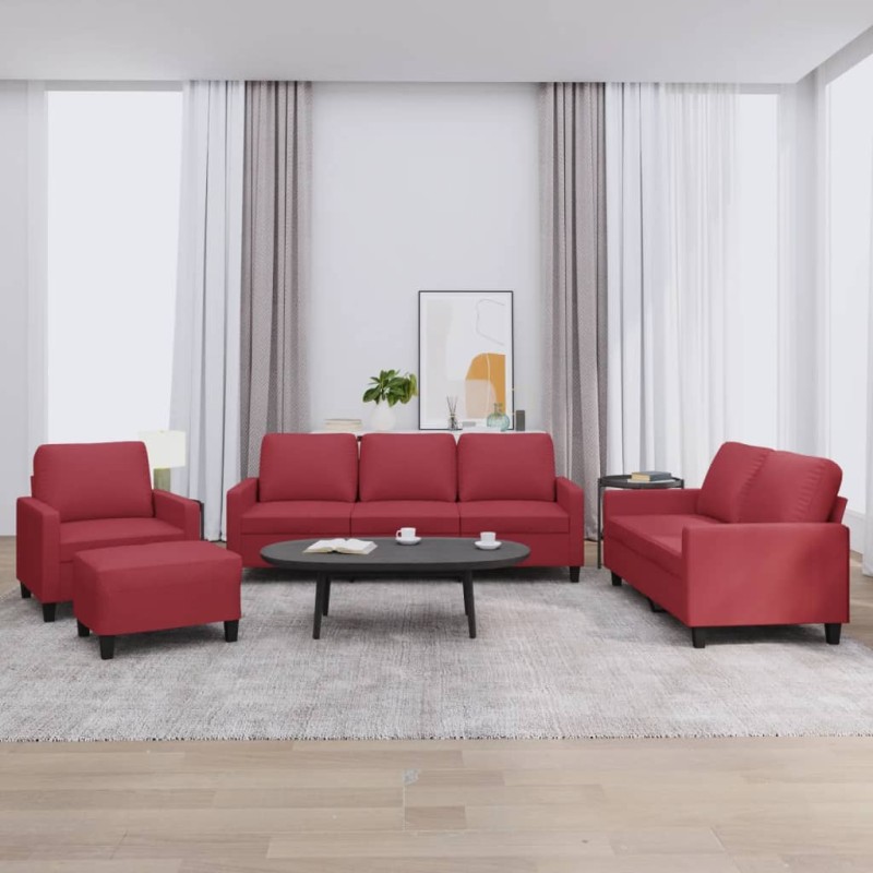 vidaXL 4-tlg. Sofagarnitur mit Kissen Weinrot Kunstleder vidaXL 4-tlg. Sofagarnitur mit Kissen Weinrot Kunstleder