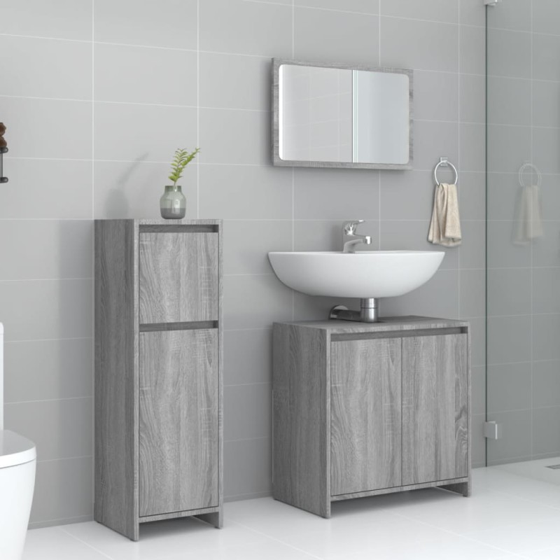 vidaXL 3-tlg. Badmöbel-Set Grau Sonoma Holzwerkstoff vidaXL 3-tlg. Badmöbel-Set Grau Sonoma Holzwerkstoff