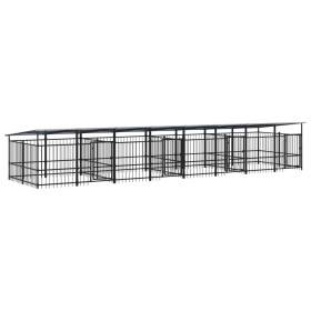 vidaXL Outdoor-Hundezwinger mit Dach Stahl 15,02 m²