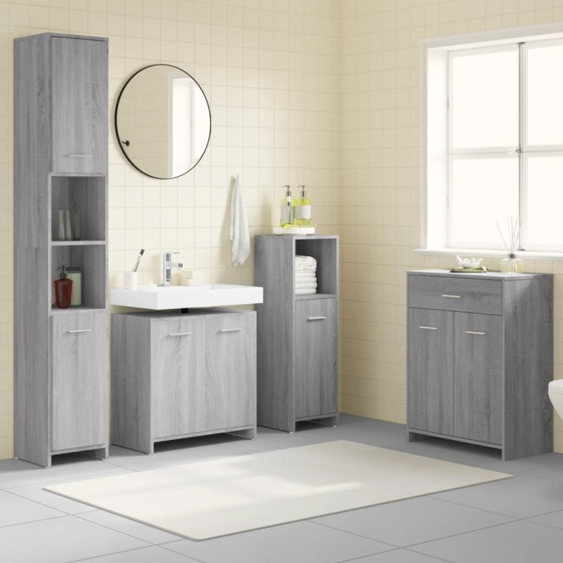 vidaXL 4-tlg. Badmöbel-Set Grau Sonoma Holzwerkstoff vidaXL 4-tlg. Badmöbel-Set Grau Sonoma Holzwerkstoff