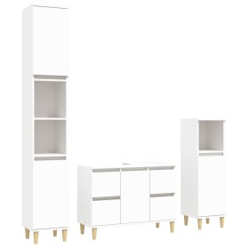 vidaXL 3-tlg. Badmöbel-Set Weiß Holzwerkstoff