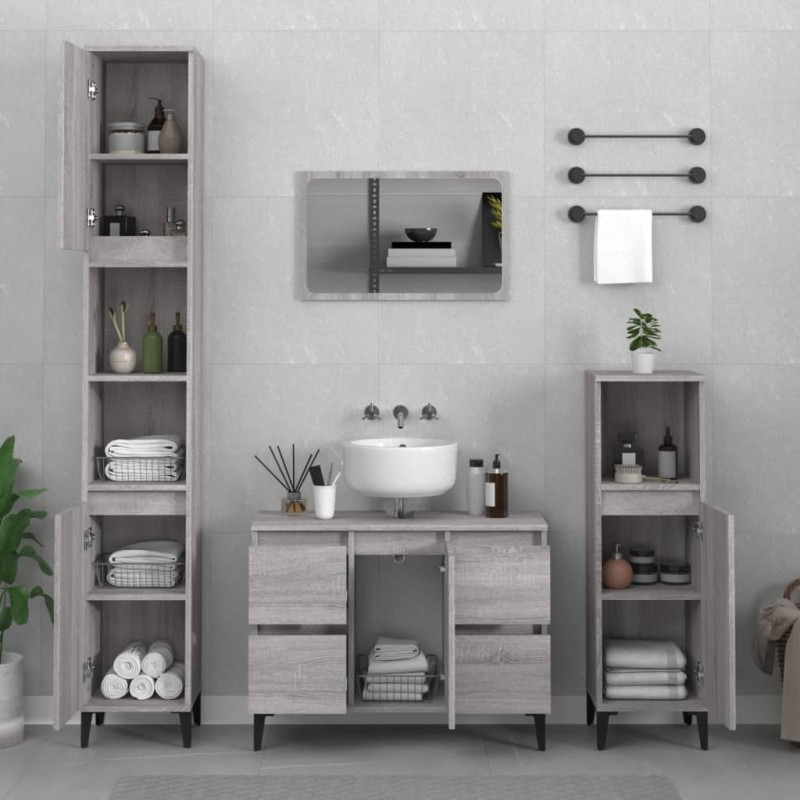 vidaXL 3-tlg. Badmöbel-Set Grau Sonoma Holzwerkstoff vidaXL 3-tlg. Badmöbel-Set Grau Sonoma Holzwerkstoff