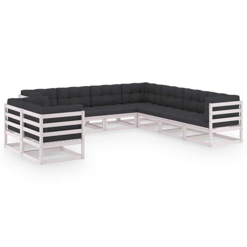 9-tlg. Garten-Lounge-Set mit Kissen Weiß Kiefer Massivholz 9-tlg. Garten-Lounge-Set mit Kissen Weiß Kiefer Massivholz