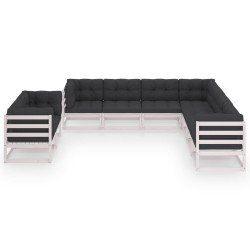 9-tlg. Garten-Lounge-Set mit Kissen Weiß Kiefer Massivholz