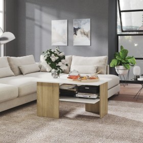 vidaXL Couchtisch Weiß und Sonoma-Eiche 90x60x46,5 cm Holzwerkstoff