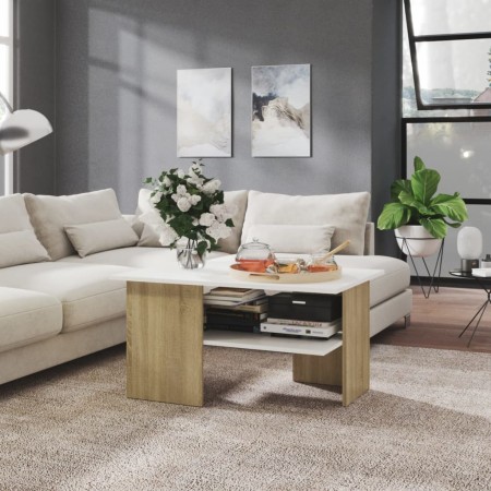 vidaXL Couchtisch Weiß und Sonoma-Eiche 90x60x46,5 cm Holzwerkstoff