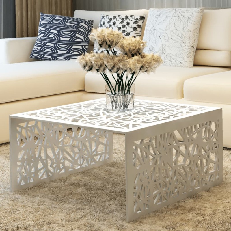 vidaXL Couchtisch Silbern Geometrisches Lochmuster Aluminium 