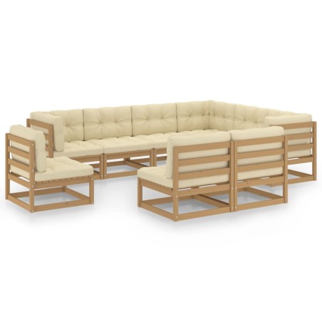 9-tlg. Garten-Lounge-Set Kissen Honigbraun Kiefer Massivholz