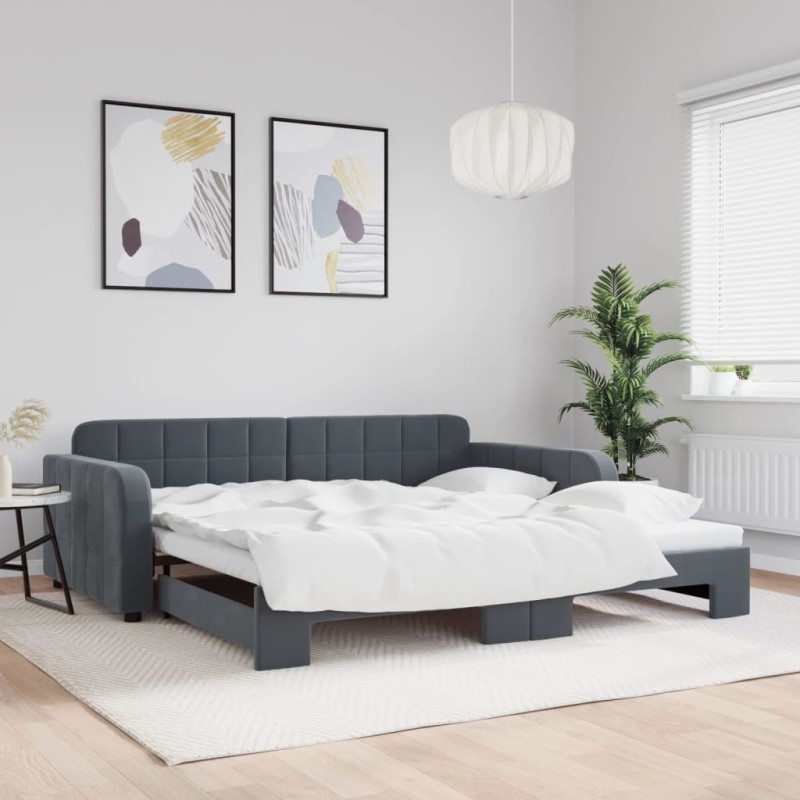 vidaXL Tagesbett Ausziehbar Dunkelgrau 100x200 cm Samt vidaXL Tagesbett Ausziehbar Dunkelgrau 100x200 cm Samt